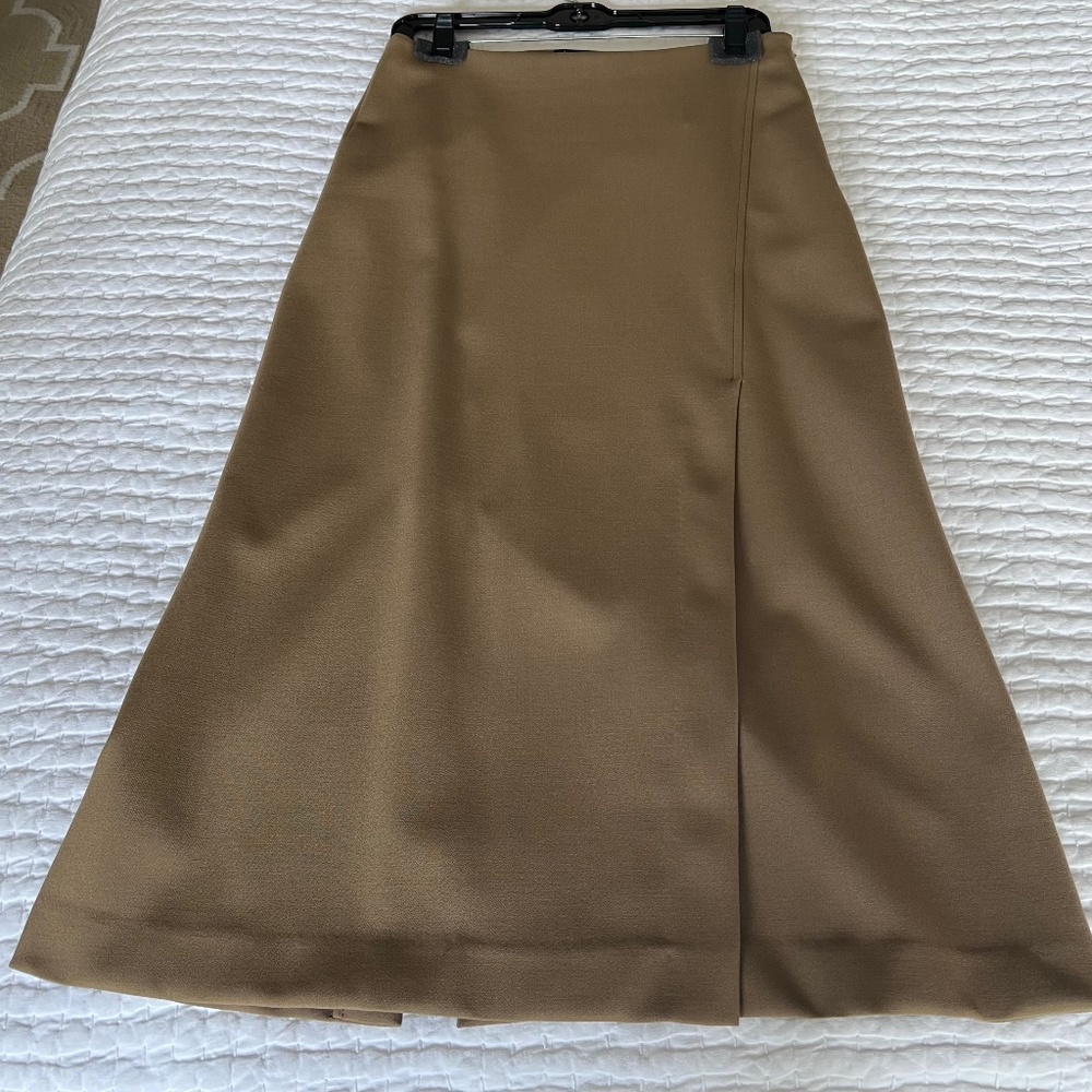 Theory Women’s Anneal Wool Stretch A Line Midi Skirt in Camel Tan, Size 4